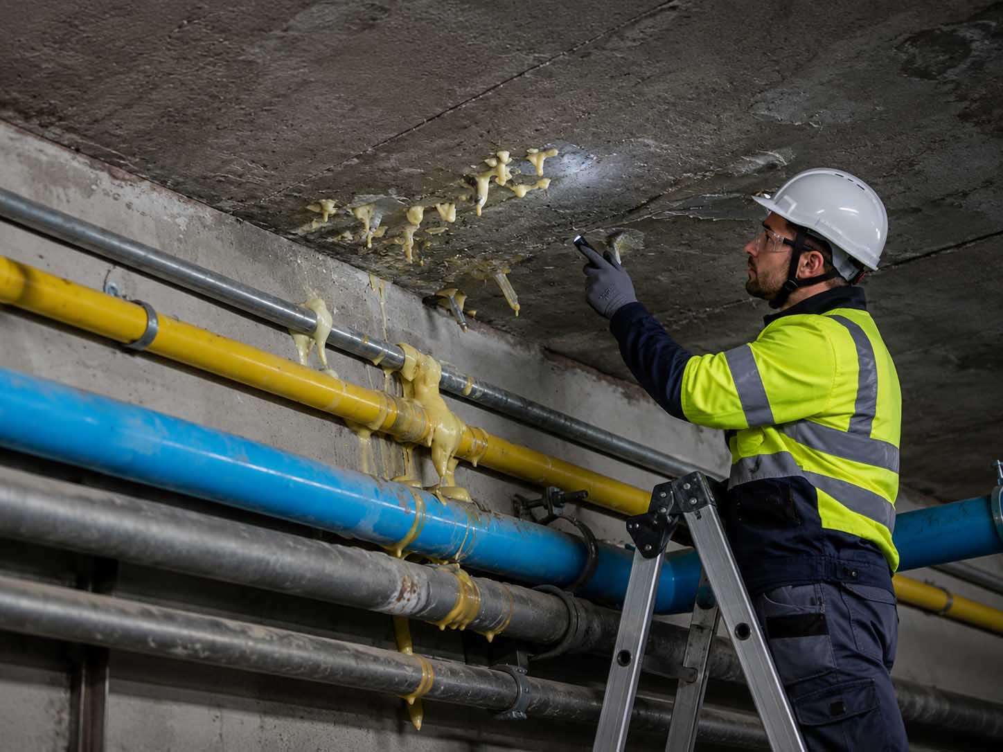 negative-side-basement-waterproofing Concrete wall crack for polyurethane injection