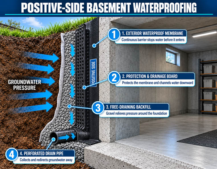 Positive-side waterproofing services Positive-side waterproofing services
